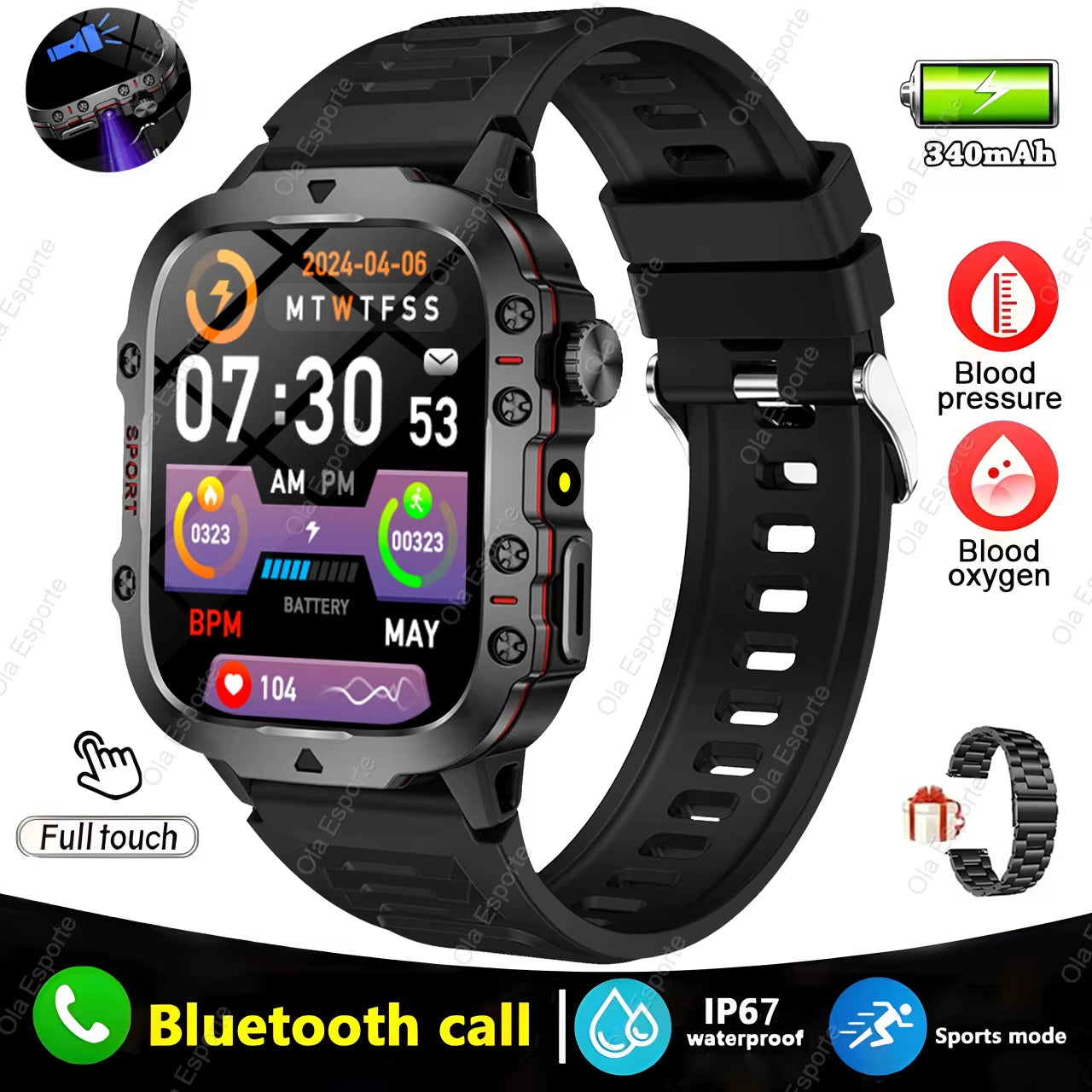 SOLIDER Original Men Smartwatch Flashlight Bluetooth Call Fitness Clock IP68 Waterproof Sports Men for Android IOS Smart Watch 2025 New