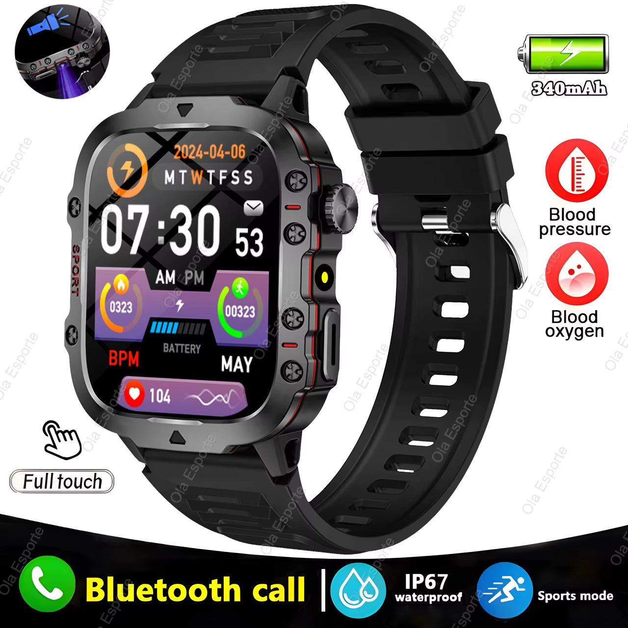 SOLIDER Original Men Smartwatch Flashlight Bluetooth Call Fitness Clock IP68 Waterproof Sports Men for Android IOS Smart Watch 2025 New