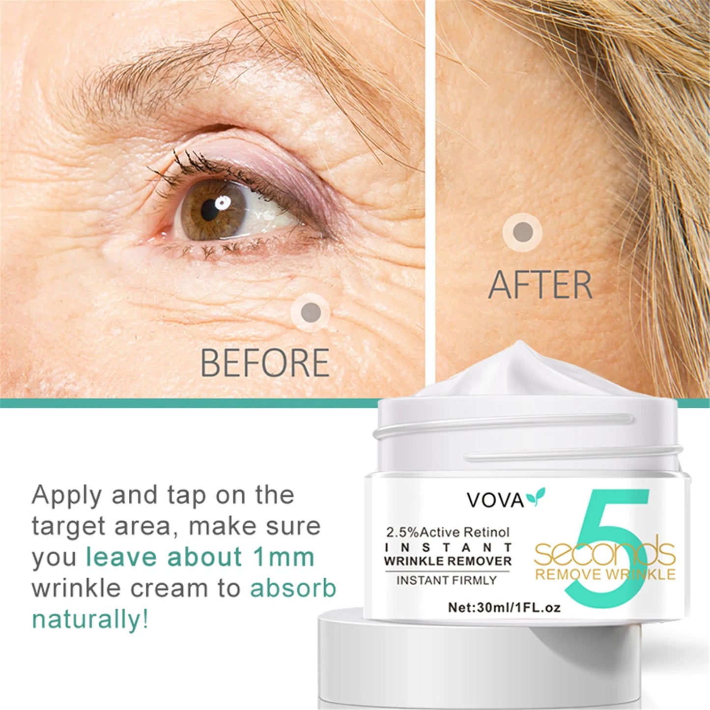 Eye Creams for Anti-Aging - 5 Seconds Instant Effect, anti Aging Fade Wrinkle Fast Absorption Expertise Wrinkle Remover Cream Face Essence Cream, 1Oz