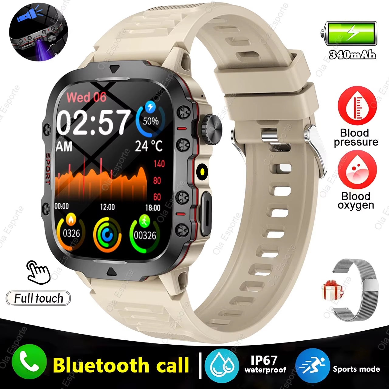 SOLIDER Original Men Smartwatch Flashlight Bluetooth Call Fitness Clock IP68 Waterproof Sports Men for Android IOS Smart Watch 2025 New