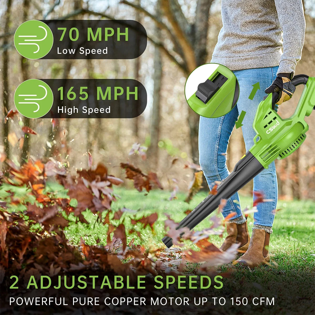 BEST Leaf Blower, 20V Cordless Leaf Blower with 2 X 2.0 Ah Battery & Charger, Electric Leaf Blower for Lawn Care, 2 Speed Mode, 320CFM 165MPH Battery Powered Leaf Blower for Patio, Garden Cleaning