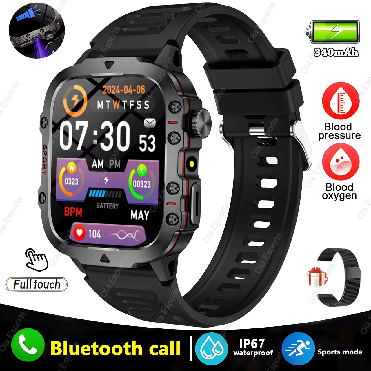 SOLIDER Original Men Smartwatch Flashlight Bluetooth Call Fitness Clock IP68 Waterproof Sports Men for Android IOS Smart Watch 2025 New